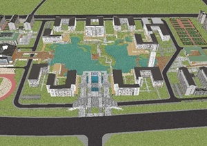 大学新校区校园建筑规划方案SU(草图大师)模型