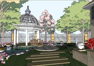 欧式风格详细别墅庭院花园设计SU(草图大师)模型