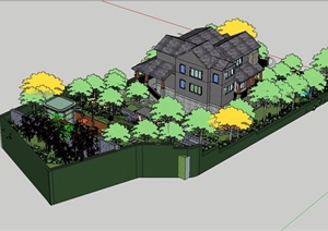 某欧式风格详细别墅建筑及庭院花园设计SU(草图大师)模型