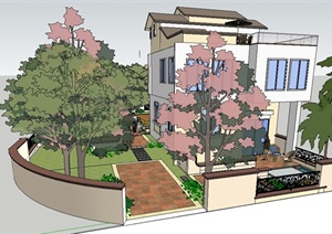 欧式风格详细别墅及庭院花园设计SU(草图大师)模型