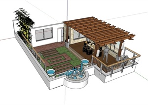 现代风格住宅详细屋顶庭院景观设计SU(草图大师)模型