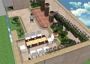现代风格详细私家花园景观设计SU(草图大师)模型