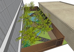 现代风格详细的办公庭院花园设计SU(草图大师)模型
