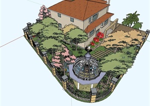 欧式风格详细完整的庭院景观设计SU(草图大师)模型