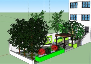 现代风格多层住宅庭院花园设计SU(草图大师)模型