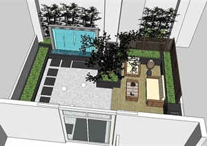现代风格详细天台花园设计SU(草图大师)模型