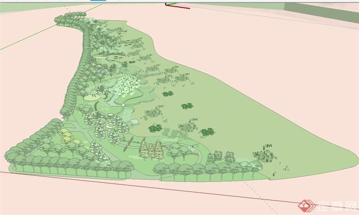 现代风格详细生态湿地公园景观设计su模型(2)