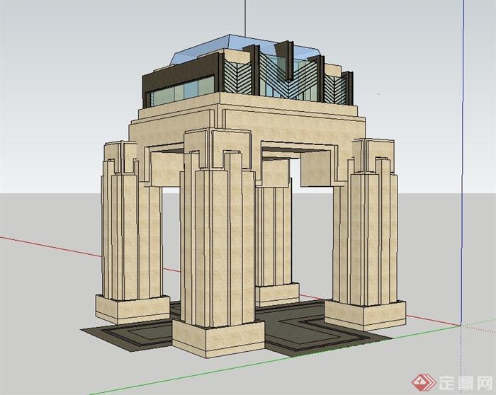 新古典风格独特造型的景观亭设计su模型(3)