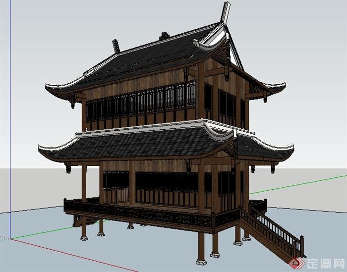 中式风格戏楼文化建筑设计su模型(1)