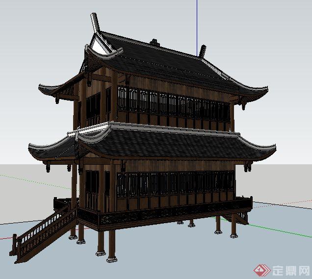 中式风格戏楼文化建筑设计su模型(2)