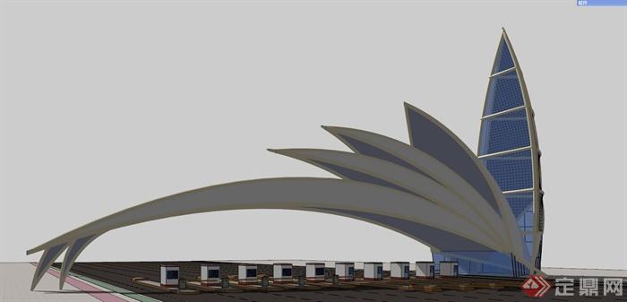 现代风收费站设计su模型(1)