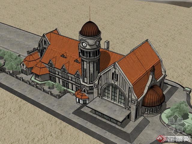 欧式老车站建筑设计SketchUp模型(2)