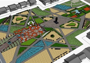 现代中式风格详细的景观广场设计SU(草图大师)模型