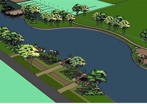 现代风格详细城市河道景观带设计SU(草图大师)模型