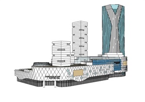 现代风格独特的商业办公大厦设计SU(草图大师)模型