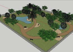 现代风格详细的小游园景观设计SU(草图大师)模型