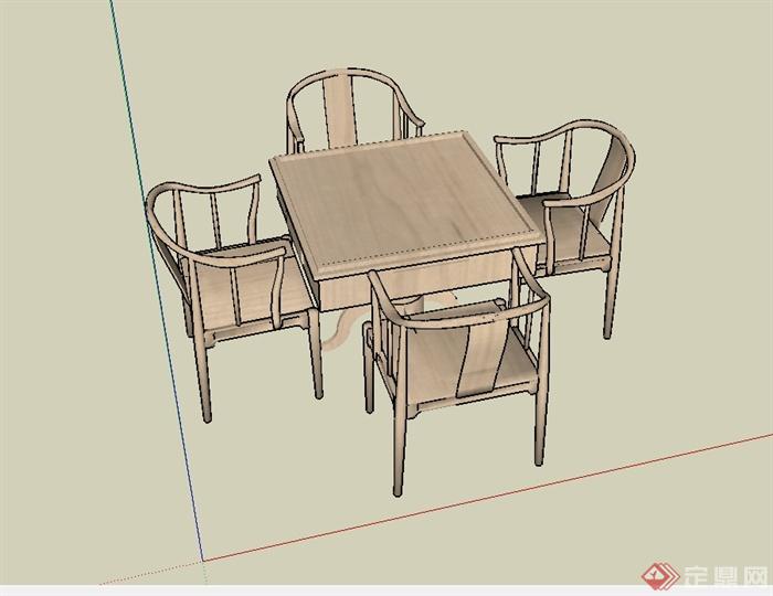 现代中式风格详细的四人桌椅设计su模型(4)