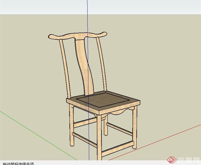 现代中式风格详细单人椅子设计su模型(3)