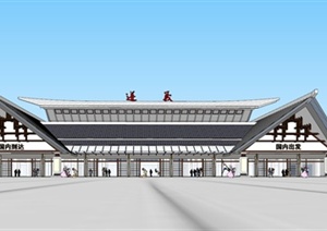 现代中式机场候机楼建筑设计SU(草图大师)模型