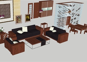 新中式家具组件SU(草图大师)模型
