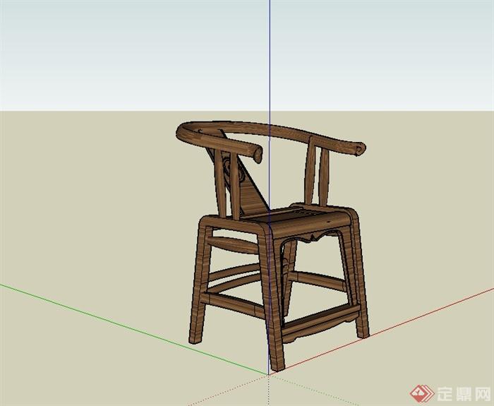 现代中式风格详细老爷椅设计su模型(3)