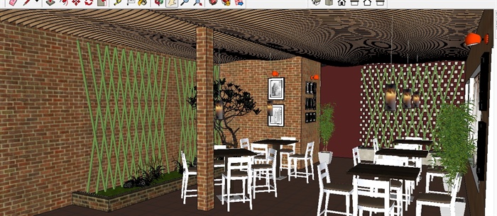 休闲咖啡厅装潢方案su模型(1)