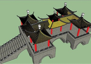 古典中式风格详细五亭桥设计SU(草图大师)模型