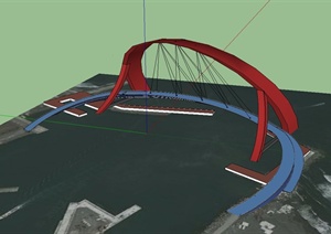 现代风格详细的过江大桥独特设计SU(草图大师)模型