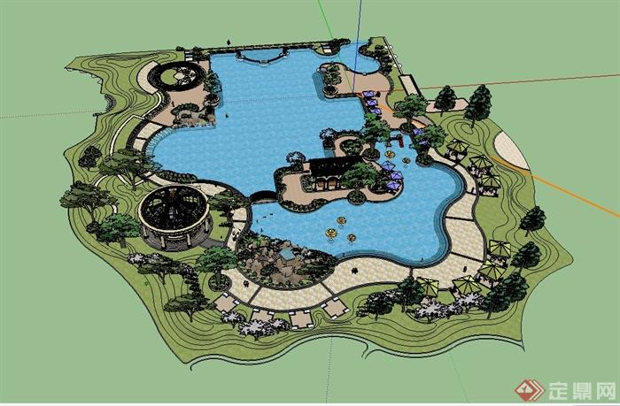 欧式风格详细的滨湖公园景观设计su模型(3)