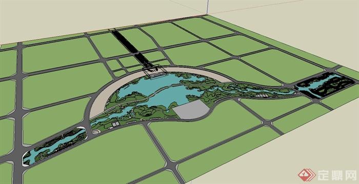 现代风格滨水休闲公园广场景观设计su模型