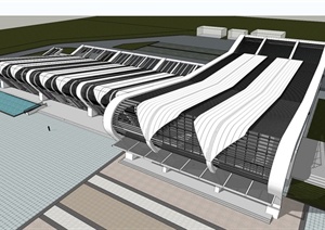 现代风格详细完整的客运站建筑设计SU(草图大师)模型