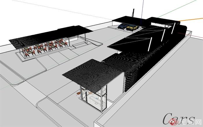 现代极具设计感的小型停车场设计su模型(2)