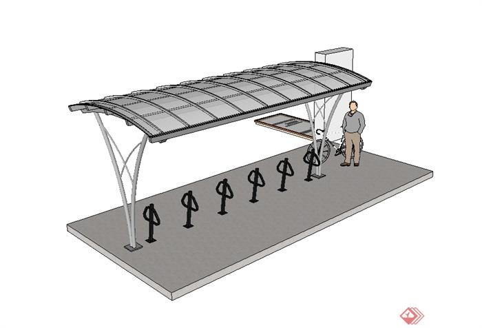 现代风格自行车停车棚设计su模型(3)