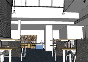 现代风格详细的图书馆室内设计SU(草图大师)模型