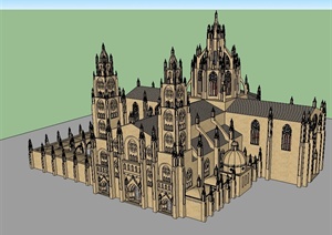 某欧式风格详细多层哥特教堂建筑设计SU(草图大师)模型
