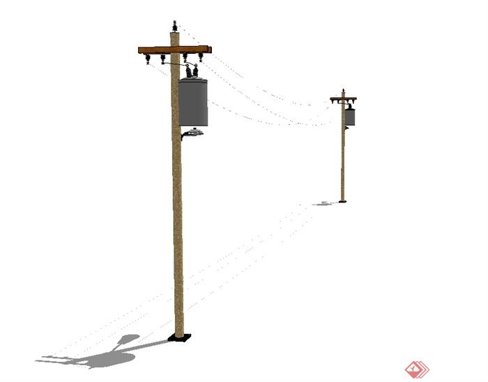 现代风格详细路灯电线杆设计su模型(3)