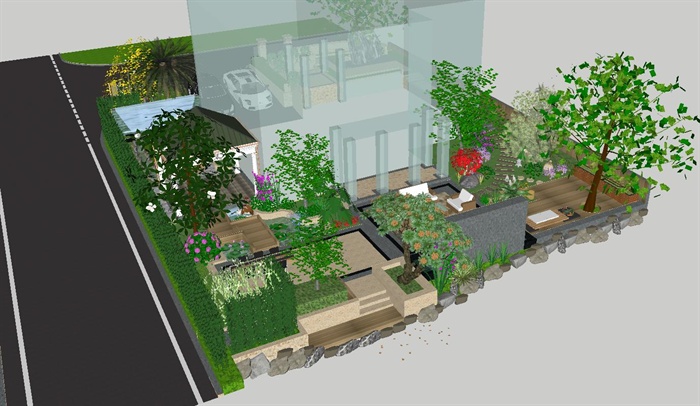 欧式别墅带庭院花园方案ＳＵ模型(8)