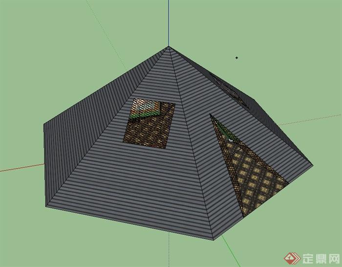 独特完整的露营帐篷设计su模型(2)