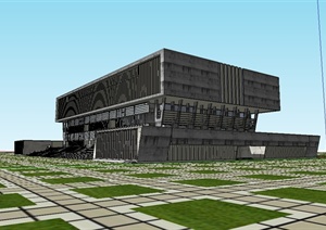 现代风格多层学校图书馆建筑设计SU(草图大师)模型
