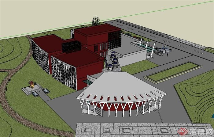 现代风格详细学院图书馆建筑设计su模型(3)