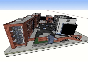 某现代风格大学新校区图书馆教学楼设计SU(草图大师)模型