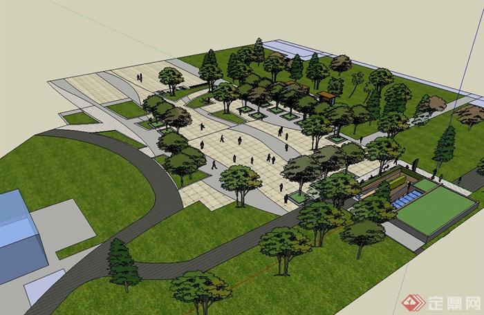 某现代风格详细完整的广场景观设计su模型(1)
