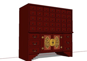 红色木质储物柜素材SU(草图大师)模型