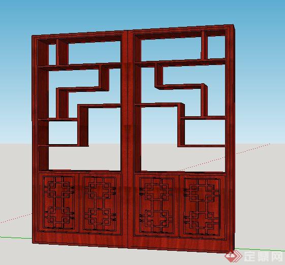 中式红色博古架素材su模型(1)