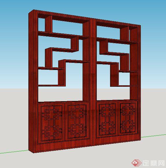 中式红色博古架素材su模型(2)