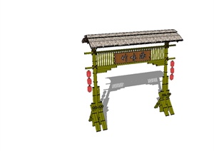现代中式风格农家乐大门入口设计SU(草图大师)模型
