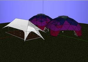 三个不同的详细帐篷设计SU(草图大师)模型