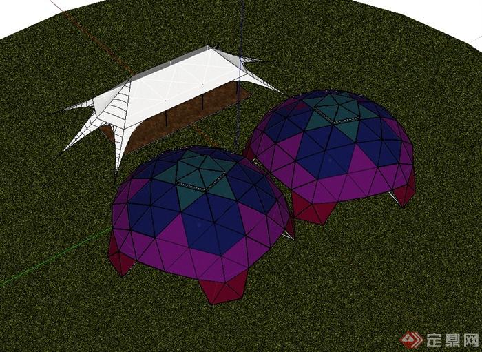 三个不同的详细帐篷设计su模型(2)
