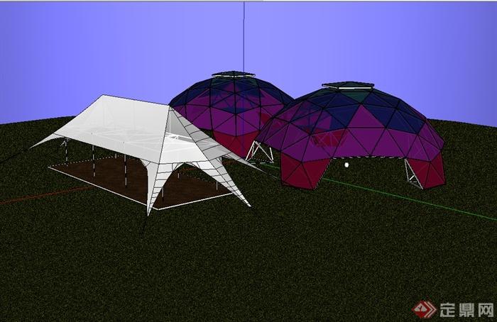 三个不同的详细帐篷设计su模型(1)