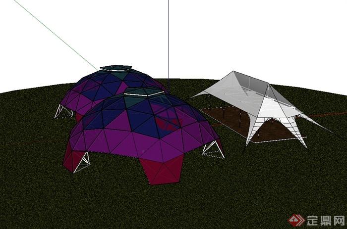 三个不同的详细帐篷设计su模型(3)